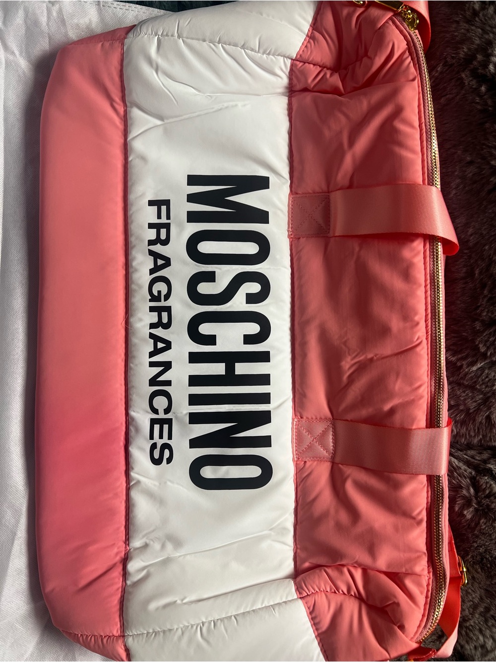 GWP Moschino Pink & White Quilted Logo Tote travel - Picture 2 of 7